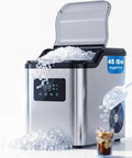 Gotta Have This Countertop Nugget Ice Maker Slaps Out Crisp Pebble And Crushed Pellets Fast With No Sweat Self Cleaning Routine 45 Lbs Daily, displaying stainless steel design and ice.