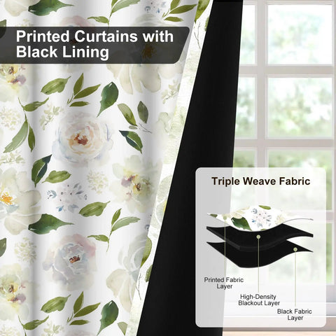 Floral Blackout Curtains For Bedroom And Nursery With 84 Inch Length Two Panels Tieback Drapes Thermal Soundproof Room Darkening
