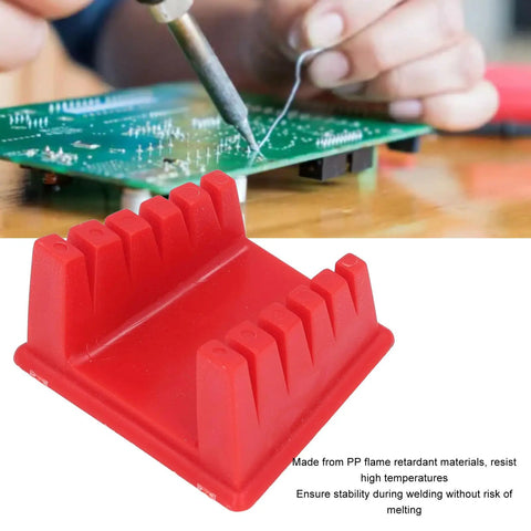 Super Secure Ycauty Soldering Station Clamp Set With Magnetic Holder And Firm Grip For Accurate Welds, red clamp with slots on workbench.