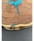 Close-up of 16 Inch Handcrafted Lazy Susan Charcuterie Board With Turquoise Painted Wood Rotating Serving Tray detail