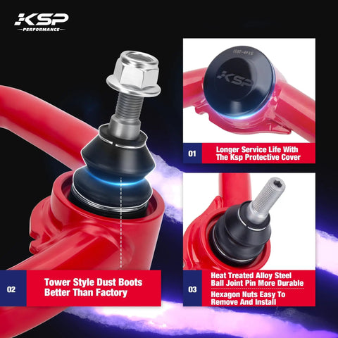 Ford F-150 2004-2020 Front Lift 2-4 Inch Control Arm Replacement Heavy Duty Iron Steel Swing Arm With Adjustable Ball Joint For 2-4 Inch Lift Kits Aftermarket Upper Arm Red, red upper arm ball joint detail