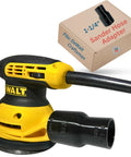 Universal Sander Vacuum Adapter 1-1/4 Inch Hose for Dust Collection shown attached to yellow DeWalt sander
