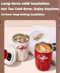 Smart Temp Insulated Coffee Tumbler Leak Proof Travel Mug With Handle Stainless Steel with iced coffee and latte on a table