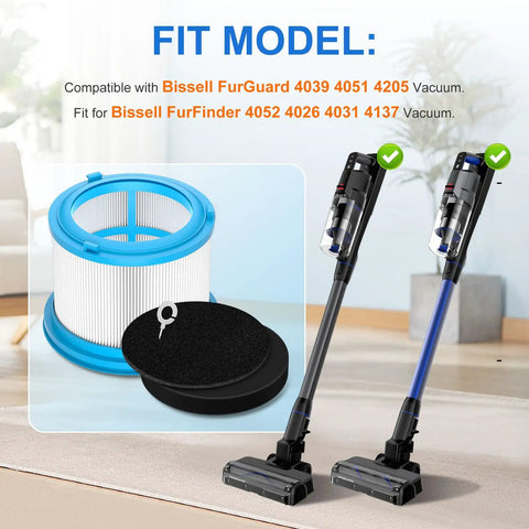 Pro Grade Filter Kit For PowerClean FurGuard 280W And FurFinder 200W Cordless Vacuums With filters next to vacuum models