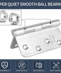 Heavy Duty 4 Inch Door Hinges Marine Grade 316 Stainless Steel Ball Bearing 5 By 8 Radius Rust Proof For Interior Exterior High Salt