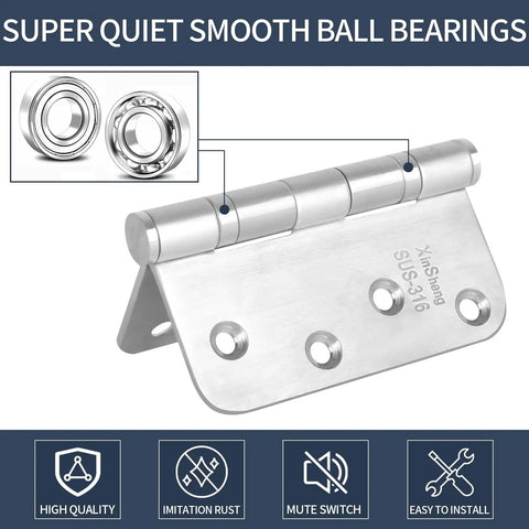 Heavy Duty 4 Inch Door Hinges Marine Grade 316 Stainless Steel Ball Bearing 5 By 8 Radius Rust Proof For Interior Exterior High Salt