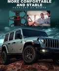 Off-road vehicle with strut assembly detail, showcasing Front Pair Strut Assembly And Shock Absorbers For 2007 To 2012 Dodge Caliber, 2007 To 2010 Jeep Compass, And 2007 To 2010 Jeep Patriot FWD And 4WD Two Piece Set Easy Install Heavy Duty Replacement For A Smooth Ride.