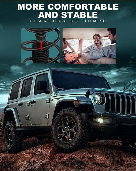 Off-road vehicle with strut assembly detail, showcasing Front Pair Strut Assembly And Shock Absorbers For 2007 To 2012 Dodge Caliber, 2007 To 2010 Jeep Compass, And 2007 To 2010 Jeep Patriot FWD And 4WD Two Piece Set Easy Install Heavy Duty Replacement For A Smooth Ride.
