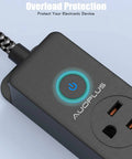 Surge Protector Power Strip With USB C Ports, 5 Outlets And 3 USB Ports, close-up with braided cord and overload protection