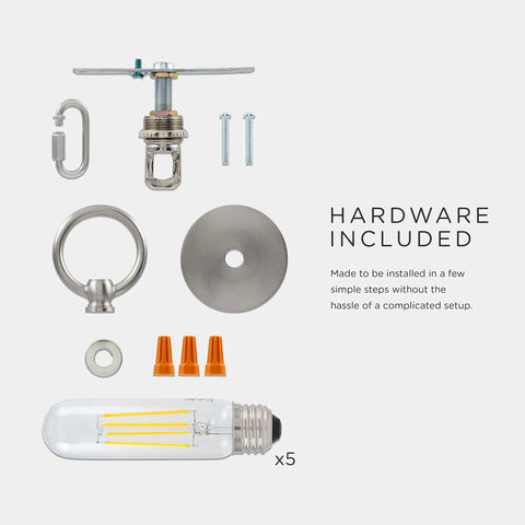 Hardware components of Five Head Modern Farmhouse Chandelier LED Silver Light Fixture For Kitchen Dining Room Living Room Dope Illumination With Energy Efficient Bright LEDs