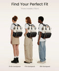 Models wearing 15.6 Inch Laptop Backpack For Women With Wide Open Frame For Quick Access Waterproof Large Capacity Daypack in three sizes.