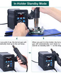 Pro Grade Digital Hot Air Rework Station With Fast Heat, 3 Memory Presets, Accurate Temp from 212F to 932F in use on PCB