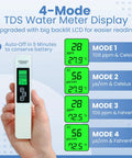 4 In 1 TDS Meter Digital Water Tester With EC And Temperature Readout 0 To 9990 Parts Per Million shown with backlit display