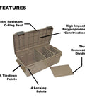 ACDC30 Divided Ammo Crate Utility Box with open lid, removable dividers, and water-resistant seal features
