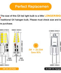 Comparison of G4 LED Bulb 3W JC Bi-Pin, 12V ACDC Daylight White 6000K with G4 halogen bulb showing size difference