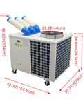 Crush The Heat Industrial Air Conditioner Dropping 28900 BTU with adjustable ducting and wheels for mobile cooling.