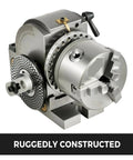 Badass Heavy Duty Dividing Head Indexing Kit With 4 Inch Three Jaw Chuck Mt2 Tailstock For Cnc Milling Grinders 90 Degree tilt adjustments.