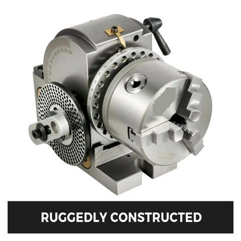 Badass Heavy Duty Dividing Head Indexing Kit With 4 Inch Three Jaw Chuck Mt2 Tailstock For Cnc Milling Grinders 90 Degree tilt adjustments.