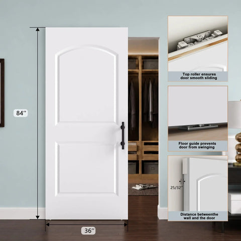 Ready To Paint White Primer Raised Two Panel Sliding Barn Door With Hella Smooth Soft Close Hardware Top Pick For Dropping Into Any Rustic Loft Or Urban Studio Upgrade, dimensions 36x84 inches.