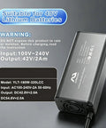54.6V 2A Electric Scooter Charger With LED Display For Hoverboards And 48V Lithium Batteries on gray background