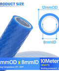 Reinforced Polyurethane Blue Air Hose With 12Mm Outer Diameter, 10 Meter Length, 8Mm Inner Diameter, High Flex, size details