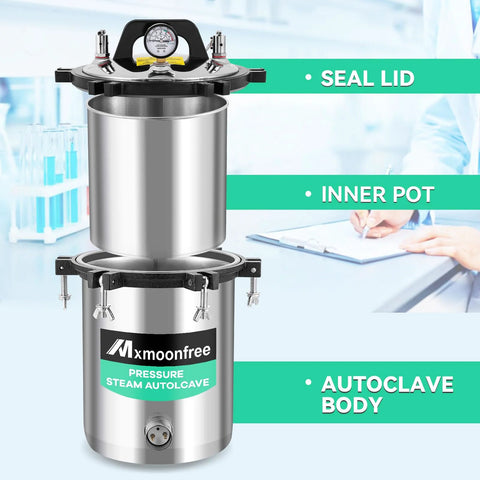 Mxmoonfree 12L stainless steel lab autoclave with seal lid and pressure gauge 110V