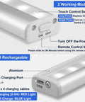 Stick On Wireless Under Cabinet Lights Anywhere With Remote Control Dimmable 20 LED Rechargeable Night Light showing switches and USB port.