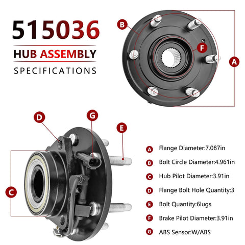 4WD Front Wheel Hub Bearing 515036 Chevy Silverado Suburban Avalanche Express 1500 Tahoe 2002 to 2006 specs diagram