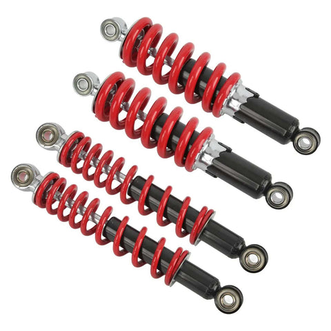 Four 250mm adjustable shock absorbers with red springs for 50cc 125cc dirt bikes ATVs go karts front and rear suspension spring damper.