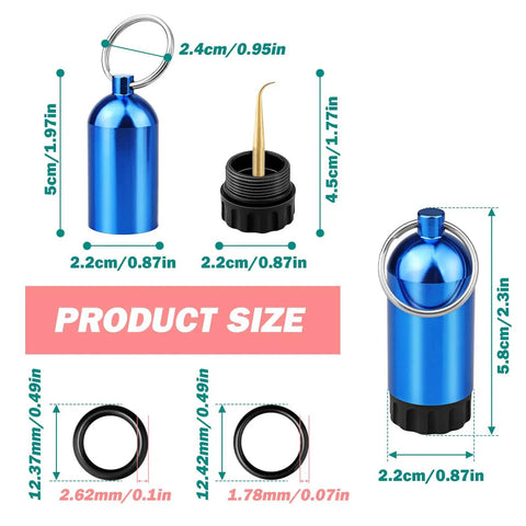 Mini Aluminum Alloy Scuba Dive Tank Key Ring With Brass O Ring Pick And Twelve O Rings Compact Valve Sealing Kit For Diving Gear Maintenance Blue dimensions