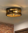 Farmhouse Round Flush Mount Ceiling Light With Wood And Black Metal Frame 2 Light Rustic Ceiling Fixture