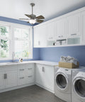 34 Inch Indoor Ceiling Fan With LED Light And Pull Chain in laundry room, matte silver finish, standard mount, 5 blades
