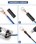 Heavy Duty Battery Lugs Set 10 Pieces For 1/0 To 3/8 Inch Cable With 3 To 1 Heat Shrink Tubing Ring Terminals Copper Eyelets Electrical Connectors UL Listed For Automotive Marine And DIY Power Projects installation steps with crimping and heat shrink