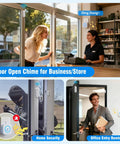 Wireless Door Chime Alarm System With Adjustable Volume And 500 Ft Indoor Range Includes 5 Magnetic Door Sensors And 2 Plug In Receivers Perfect Home Or Small Office Alert Kit No Fuss Setup displayed in business and office scenarios