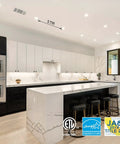 Modern kitchen with Ultra Thin 6 Inch LED Recessed Light Kit With Junction Box Pack Of 6 13.5W Dimmable installed on ceiling