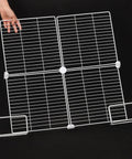 Heavy Duty Adjustable Freezer Dividers For Upright Fridge Rock Solid White Wire Partition showing adjustable white wire frame.