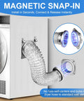 Magnetic Dryer Vent Connector Kit 4-Inch By 31.5-Inch Aluminum Foil Hose With Clamps attached to a dryer wall vent.