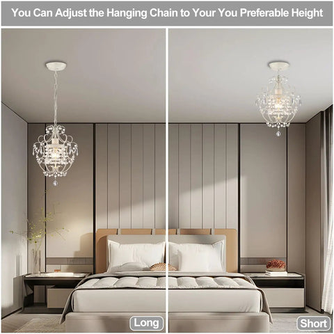 Tiny Crystal Chandelier For Bedroom And More One Light White Mini Crystal Pendant Ceiling Fixture Ninty Percent Preassembled