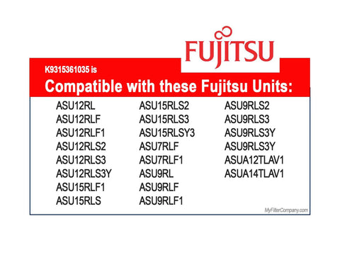 Compatibility list for Fujitsu units with UTR FA16 K9315361035 Mini Split Filter Annual Supply Pack For Ductless AC Systems