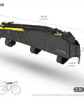 Top Tube Bike Bag Waterproof Front Frame Organizer 2.1L With Dual Side Mesh Pockets for MTB Road Bike, showing measurements