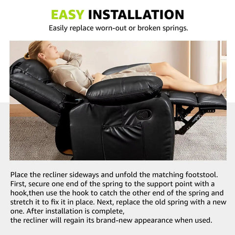 Heavy Duty 7/8 Inch Recliner Mechanism Extension Springs No Sweat Install Fit For Lane Magnus Action Furniture Big Man Chair And 0521 Comfort King shown being installed.
