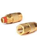 Solid Brass Air Fittings Kit With One Quarter Inch NPT Couplers And Plugs, shown close-up, brass construction and thread details.