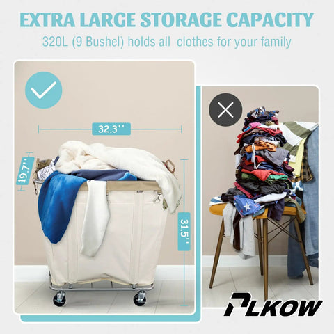 Super Heavy Duty Rolling Laundry Cart With All Terrain Wheels 320L Wheeled Hamper Basket Waterproof Reinforced Base Beige Big Load Wash Day Grind Monster
