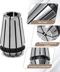 Close-up of 12Pcs ER-16 Collet Set for CNC Milling and Turning Tools 1/32 to 3/8 Inch Beefy Durable Spring Collets showing 40Cr steel