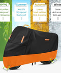 Heavy Duty Motorcycle Cover For Segway Dirt Ebike X260 All Weather Outer Shield 420D Oxford, black and orange, for spring to winter use