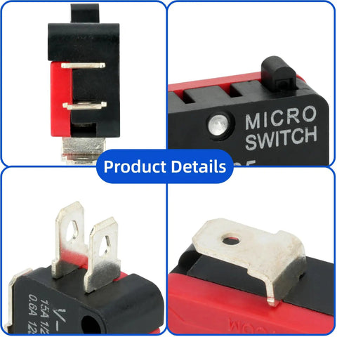 Close-up of 12 Pack Micro Limit Switch With Pin Plunger Actuator SPDT showing contact terminals and actuator mechanism.