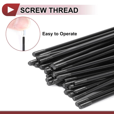 12G 225mm Black Bicycle Spokes Set, 36 Pcs of 45 Steel Spokes for Pro Grade Wheel Builds, Includes Nipples, screw thread detail