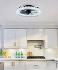 Neojoyoenix Light Fixture, Galaxy Ceiling Fans with Kit, LED light source in modern kitchen, black finish with crystals.