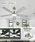 FUMLTP 52 inch Modern Ceiling Fans with Lights APP/Remote Control, Nickel shown in a living room setting.