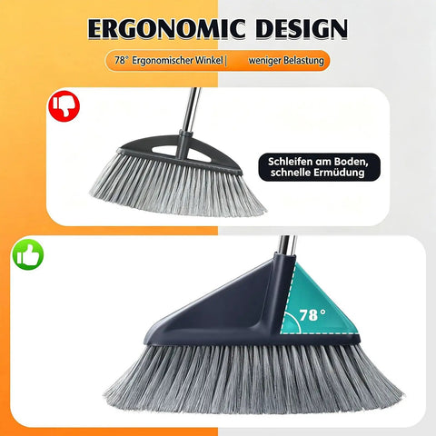 Heavy Duty Broom And Dustpan Set With Extended Handle For Fast Outdoor Cleanup Built Tough to Handle ergonomic broom design with 78° angle.